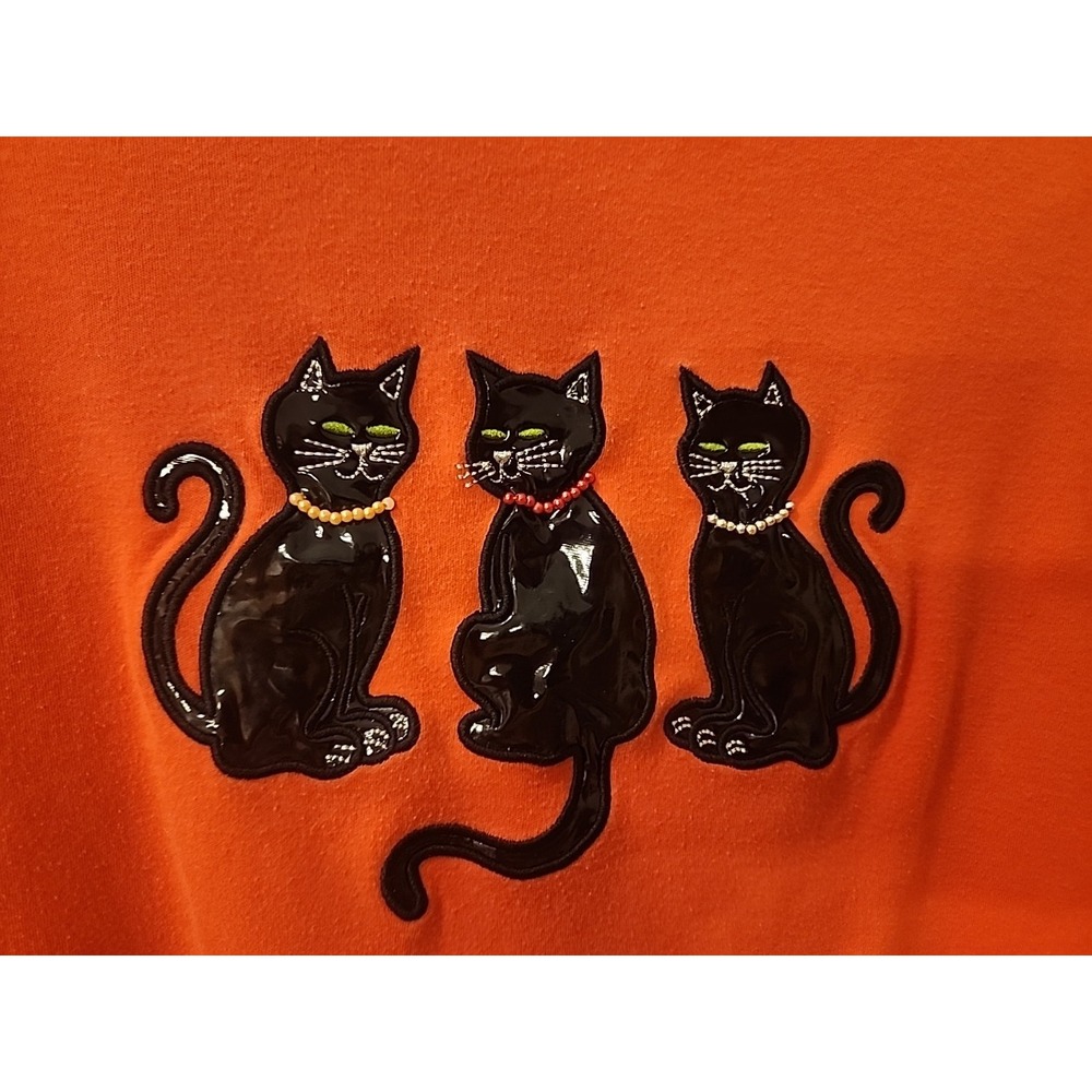 SHINY BLACK CATS Top Sz 1X Great Details 3/4 Slvs EZ CARE Comfy Blouse